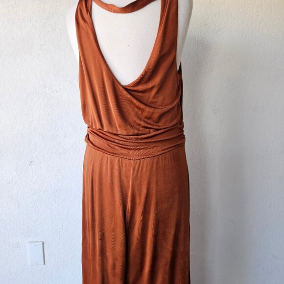 Anthropologie Maeve Enchantment Jumpsuit Rust Orange Cowl Neck Draped Size L - Picture 5 of 7